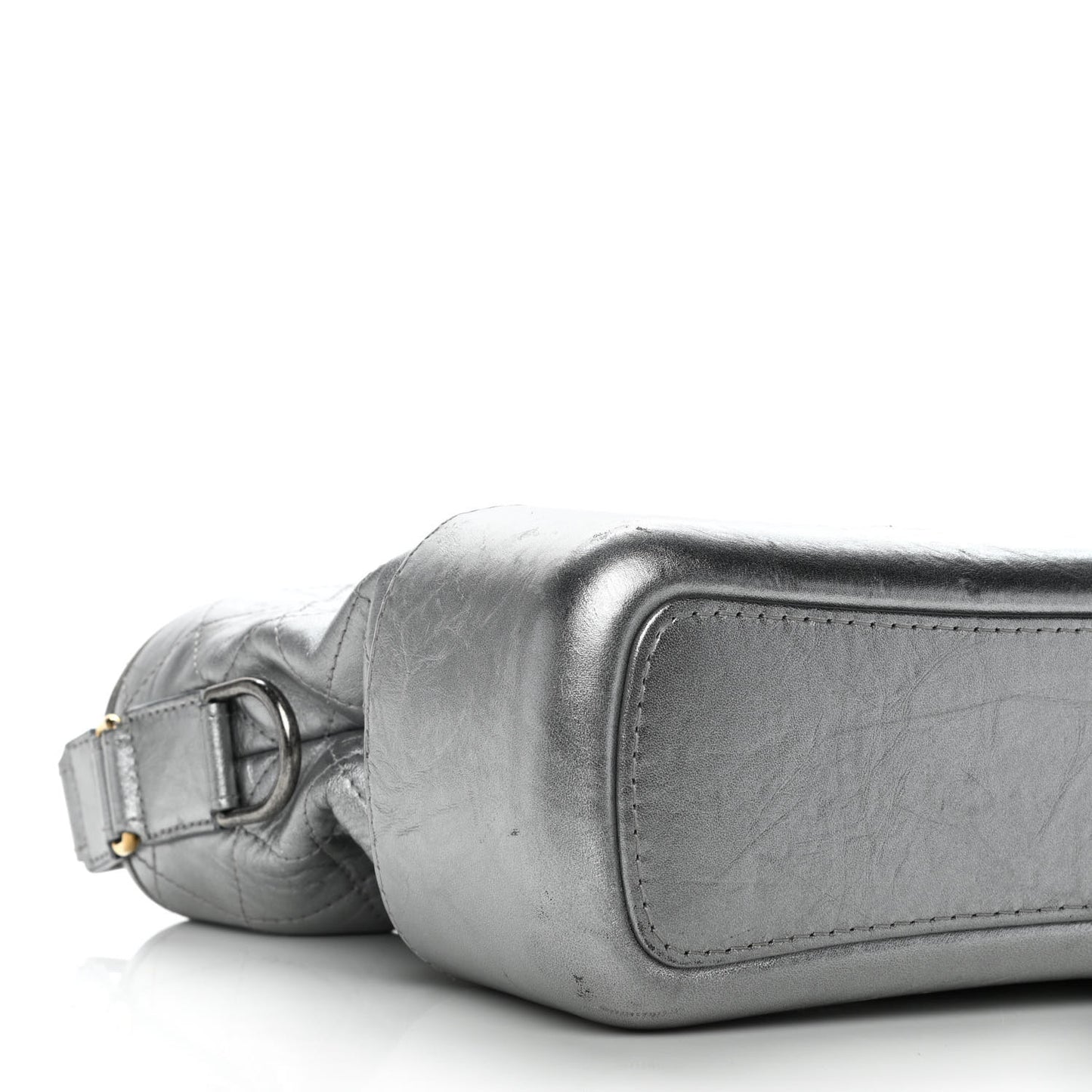 Metallic Aged Calfskin Quilted Medium Gabrielle Silver