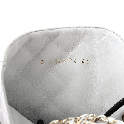 Chanel Shiny Lambskin Quilted Lace Up Combat Boots 40 White Black 7 of 7