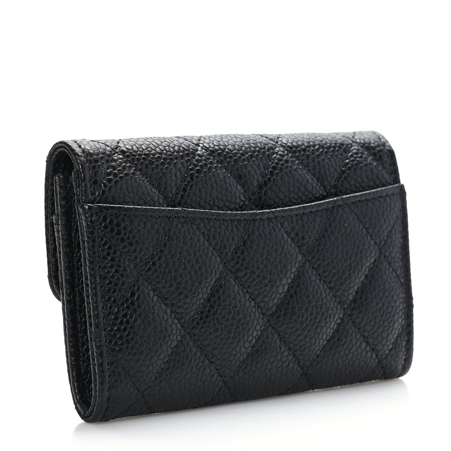 Caviar Quilted Flap Card Holder Wallet Black