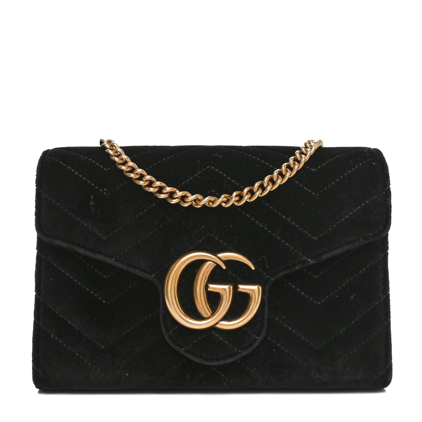 Velvet Matelasse GG Marmont Chain Wallet Black