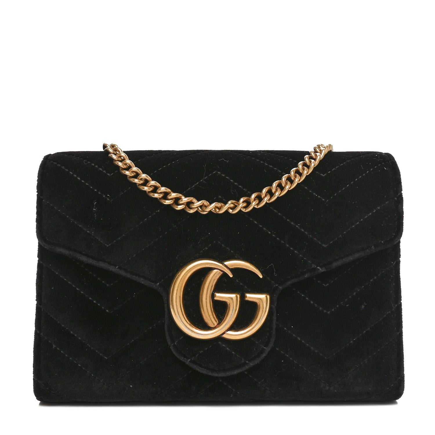 Gucci Velvet Matelasse GG Marmont Chain Wallet Black 1 of 10