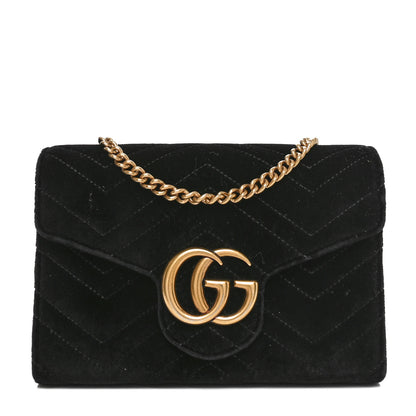 Gucci Velvet Matelasse GG Marmont Chain Wallet Black 1 of 10