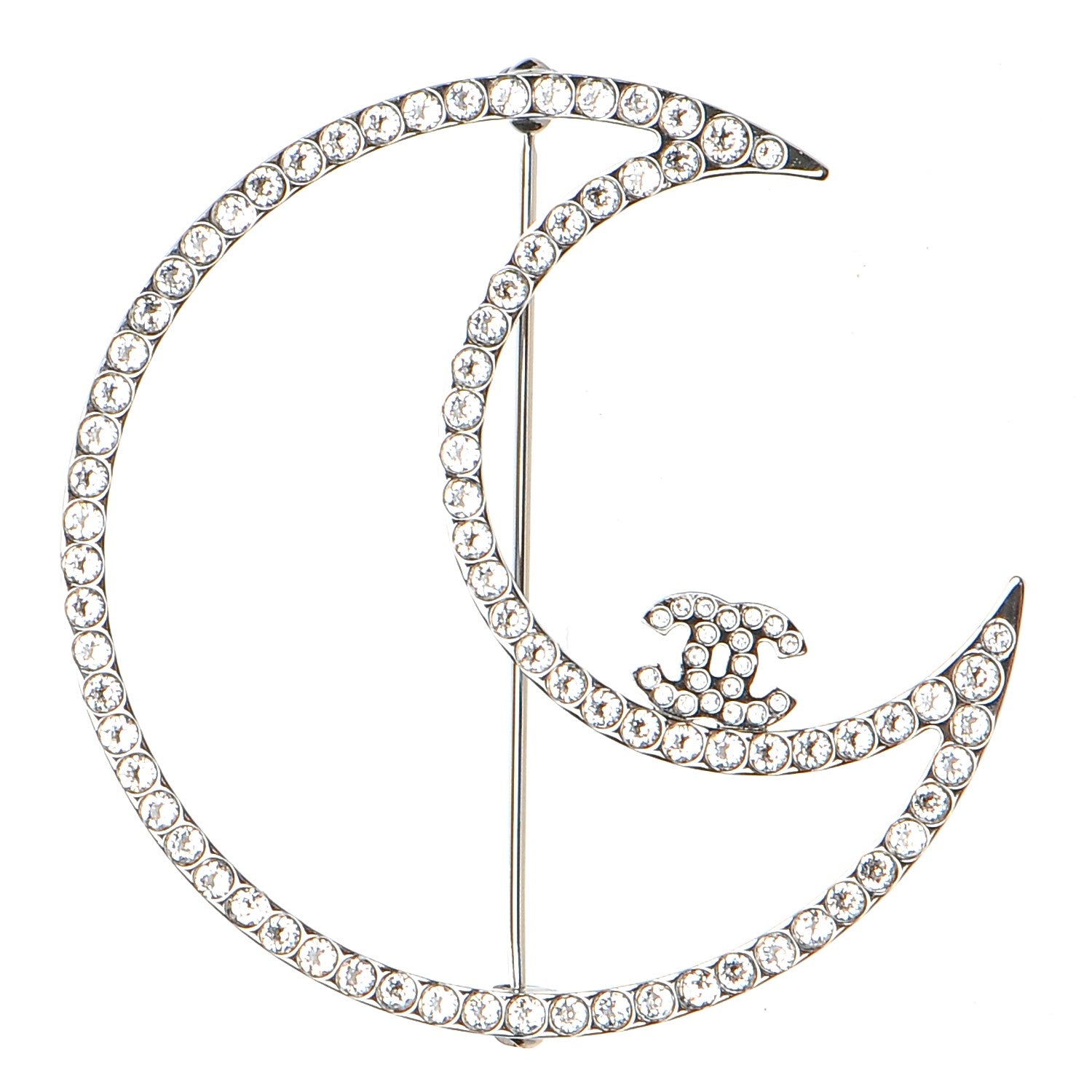 Chanel Ruthenium Crystal CC Moon Brooch 1 of 5