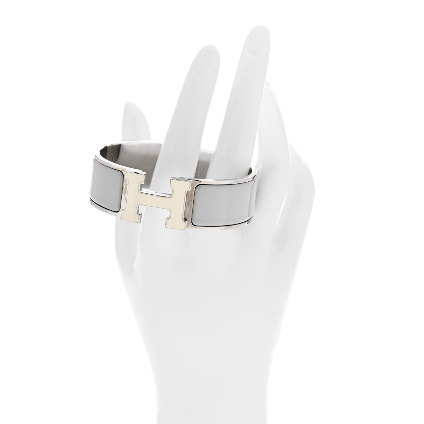 Enamel Wide Clic Clac H Bracelet GM Gris Clair White