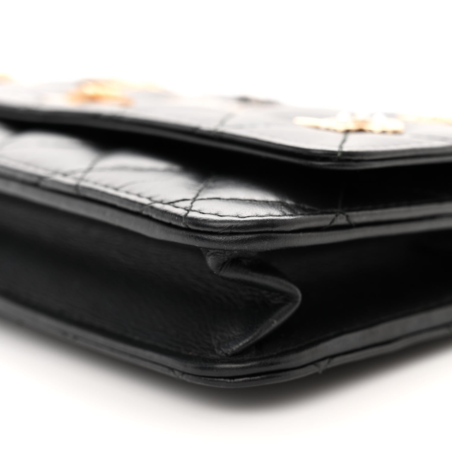 Chanel Aged Calfskin Quilted Lucky Charms 2.55 Reissue Wallet On Chain WOC Black 11 of 12