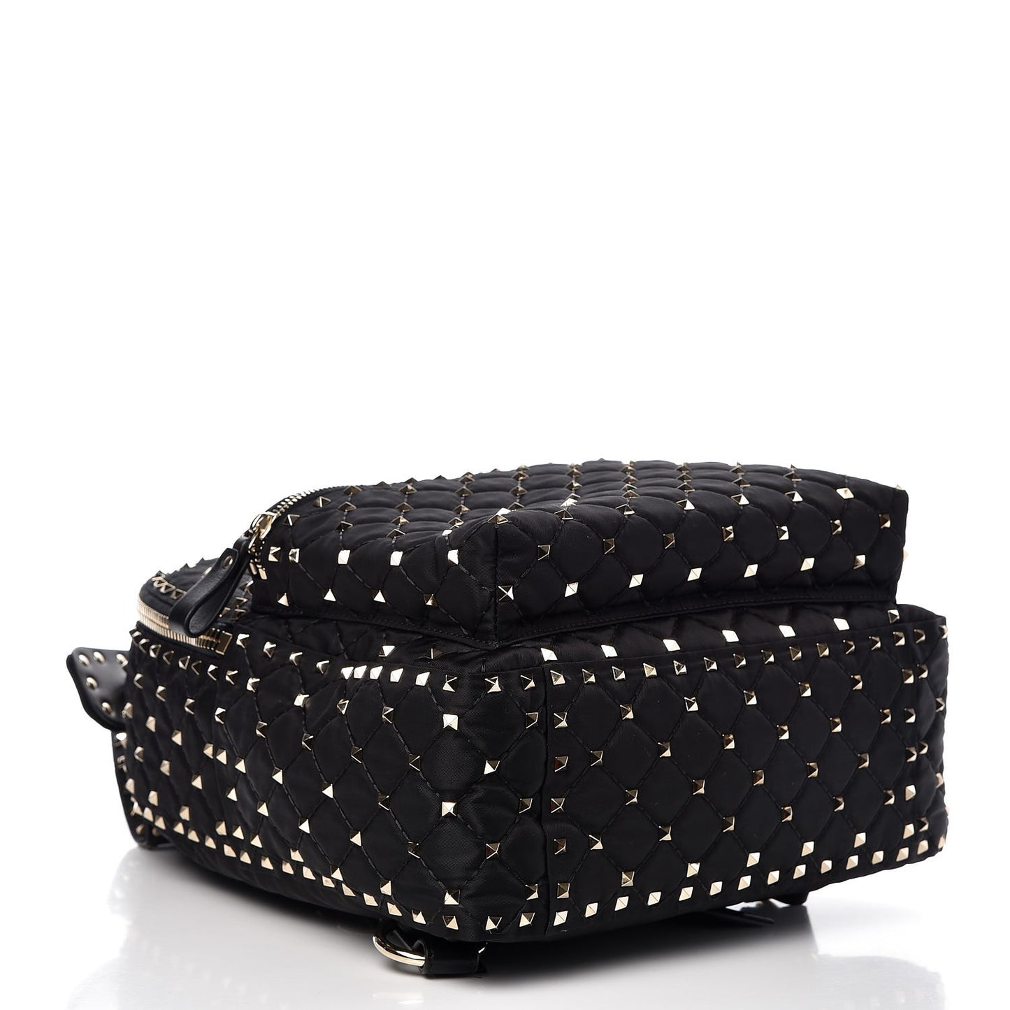 Nylon Quilted Rockstud Spike Backpack Black
