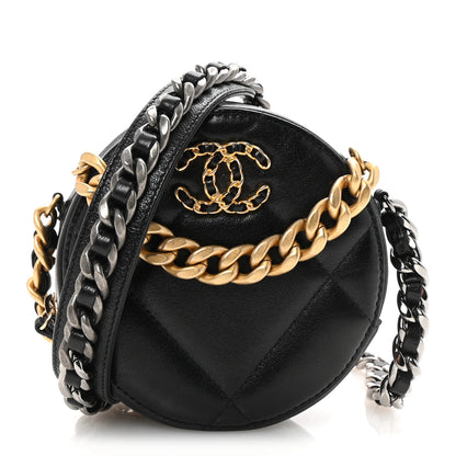 Chanel Lambskin Quilted Chanel 19 Round Clutch With Chain Black 1 of 9