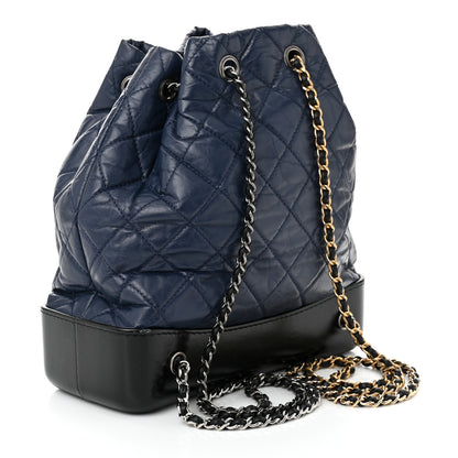 Chanel Aged Calfskin Quilted Gabrielle Backpack Navy Black 3 of 12