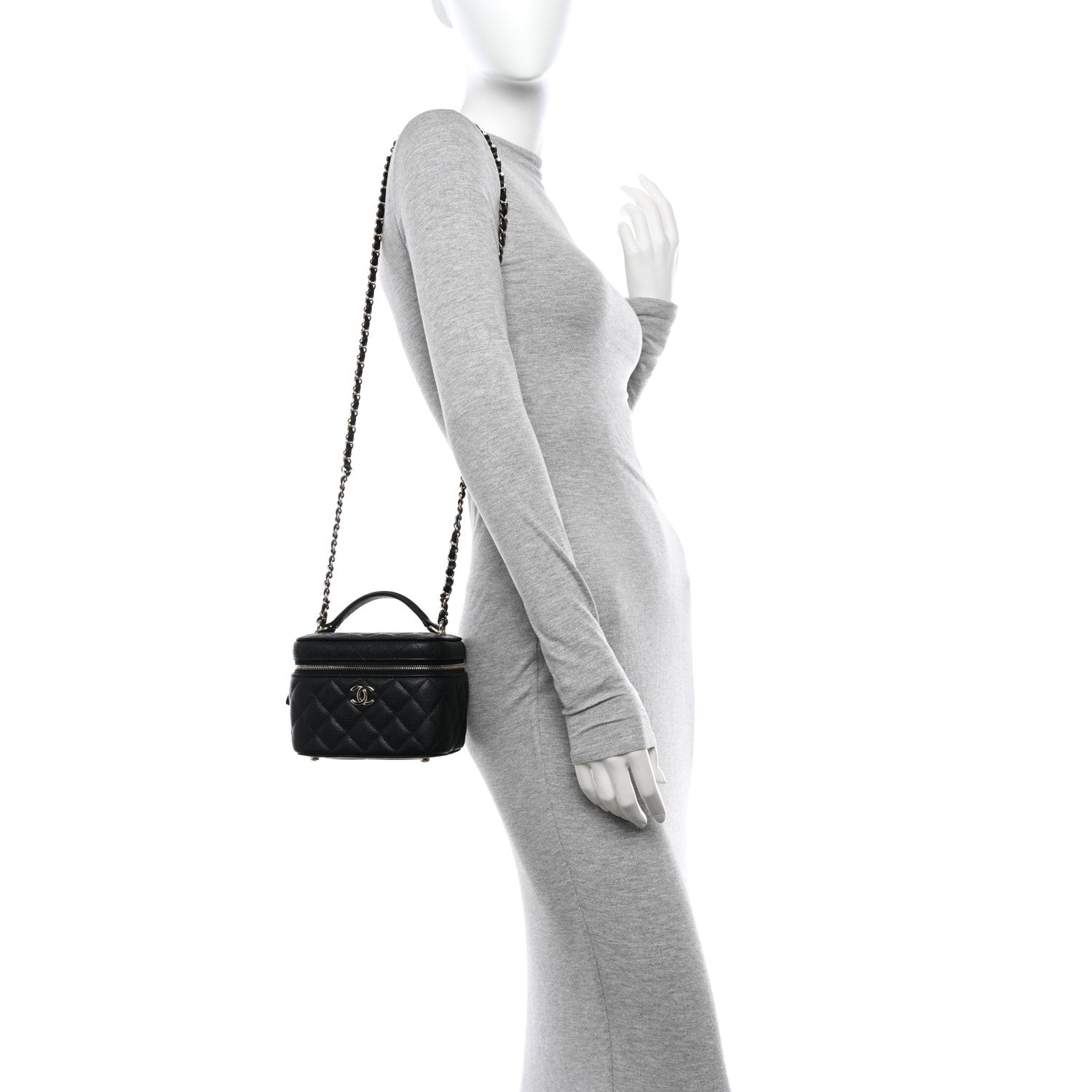 Chanel Caviar Quilted Small Top Handle Vanity Case With Chain Black 3 of 11