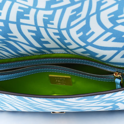Fendi X SARAH COLEMAN Glazed Canvas Vitello King FF Vertigo Baguette 1997 Cyber Blue White 4 of 4
