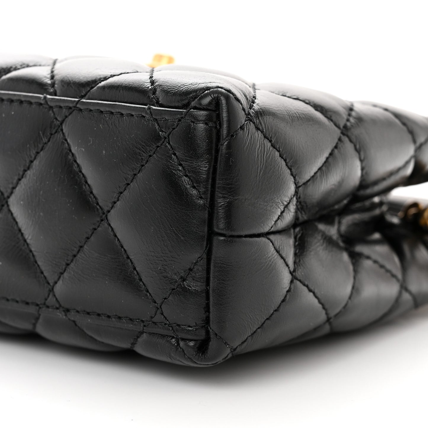 Shiny Aged Calfskin Quilted Nano Kelly Shopper Black