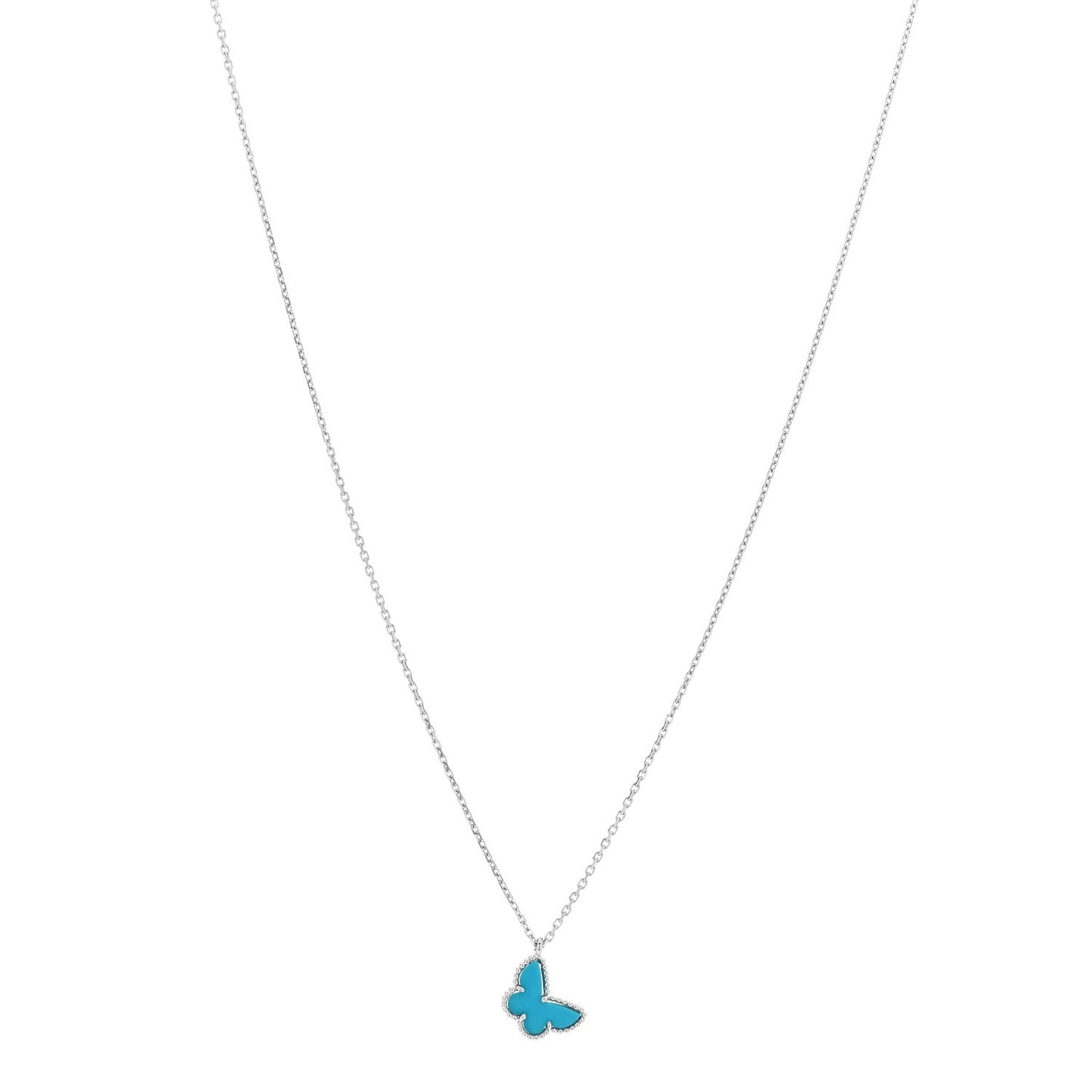 18K White Gold Turquoise Sweet Alhambra Butterfly Pendant Necklace