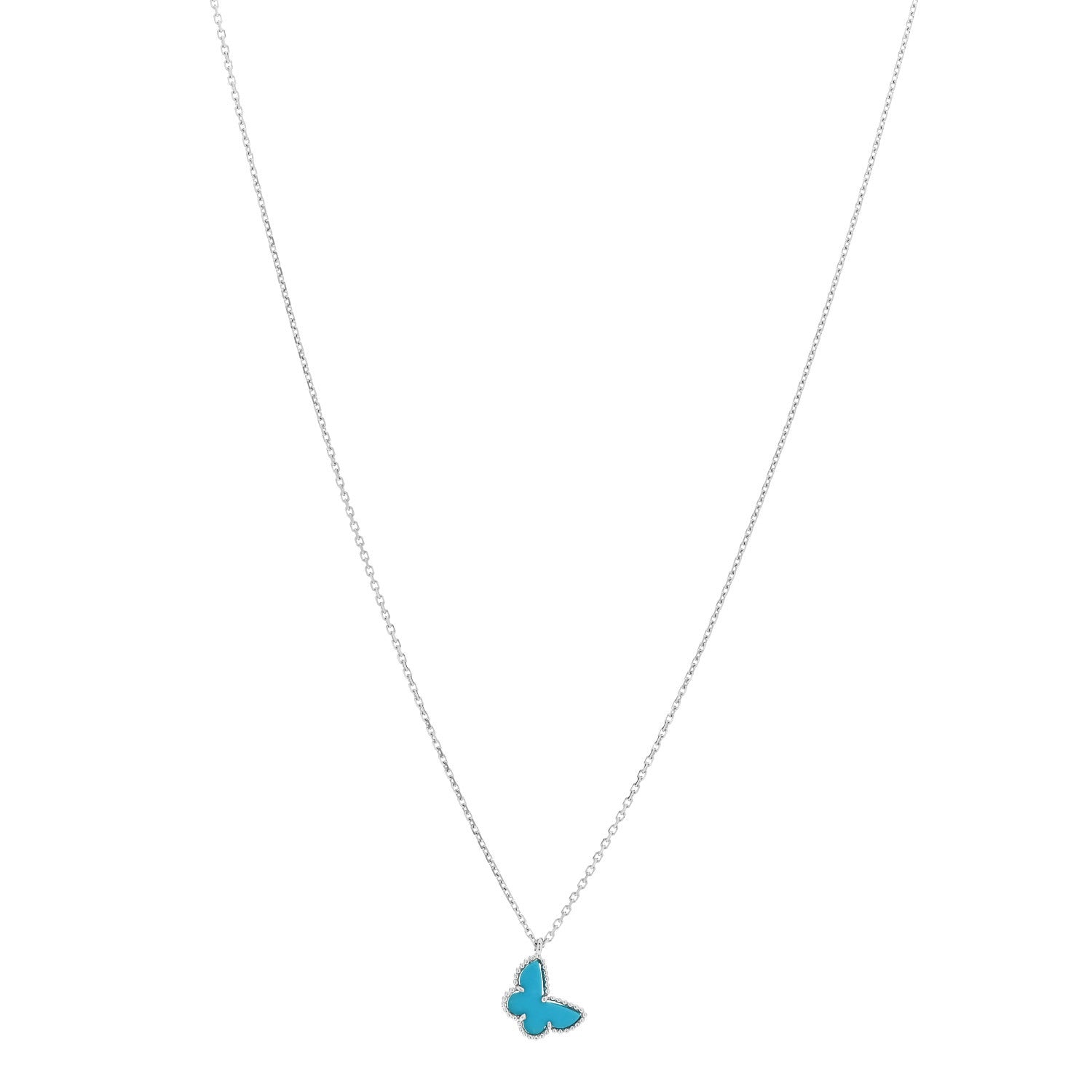 Van Cleef & Arpels 18K White Gold Turquoise Sweet Alhambra Butterfly Pendant Necklace 1 of 6