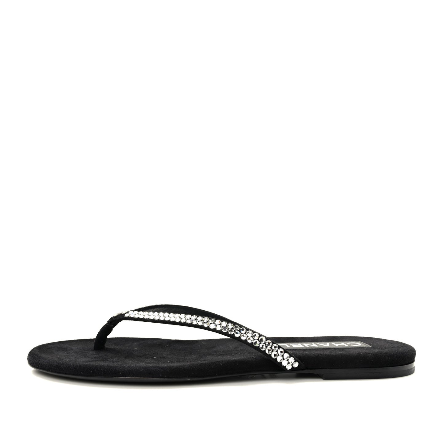 Suede Kidskin Strass CC Thong Sandals 38.5 Black
