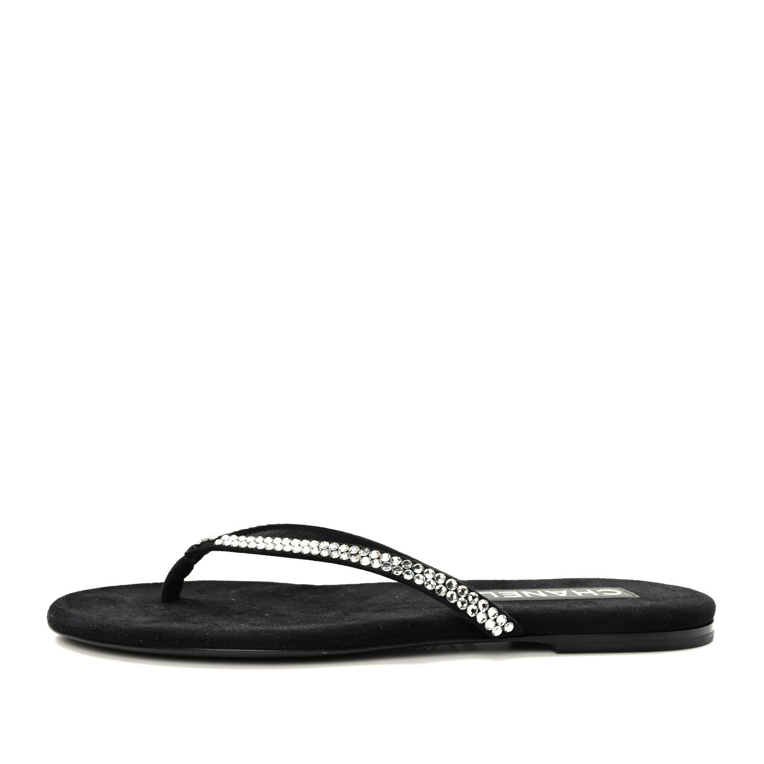 Chanel Suede Kidskin Strass CC Thong Sandals 38.5 Black 1 of 8