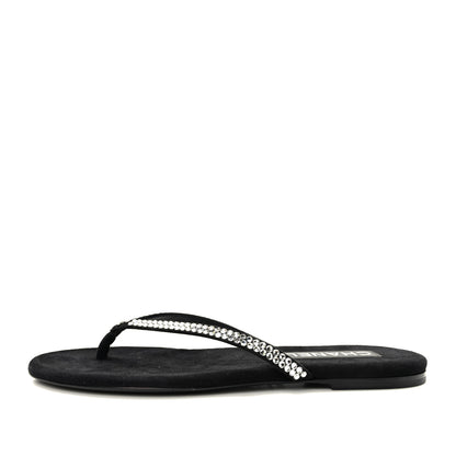 Chanel Suede Kidskin Strass CC Thong Sandals 38.5 Black 1 of 8