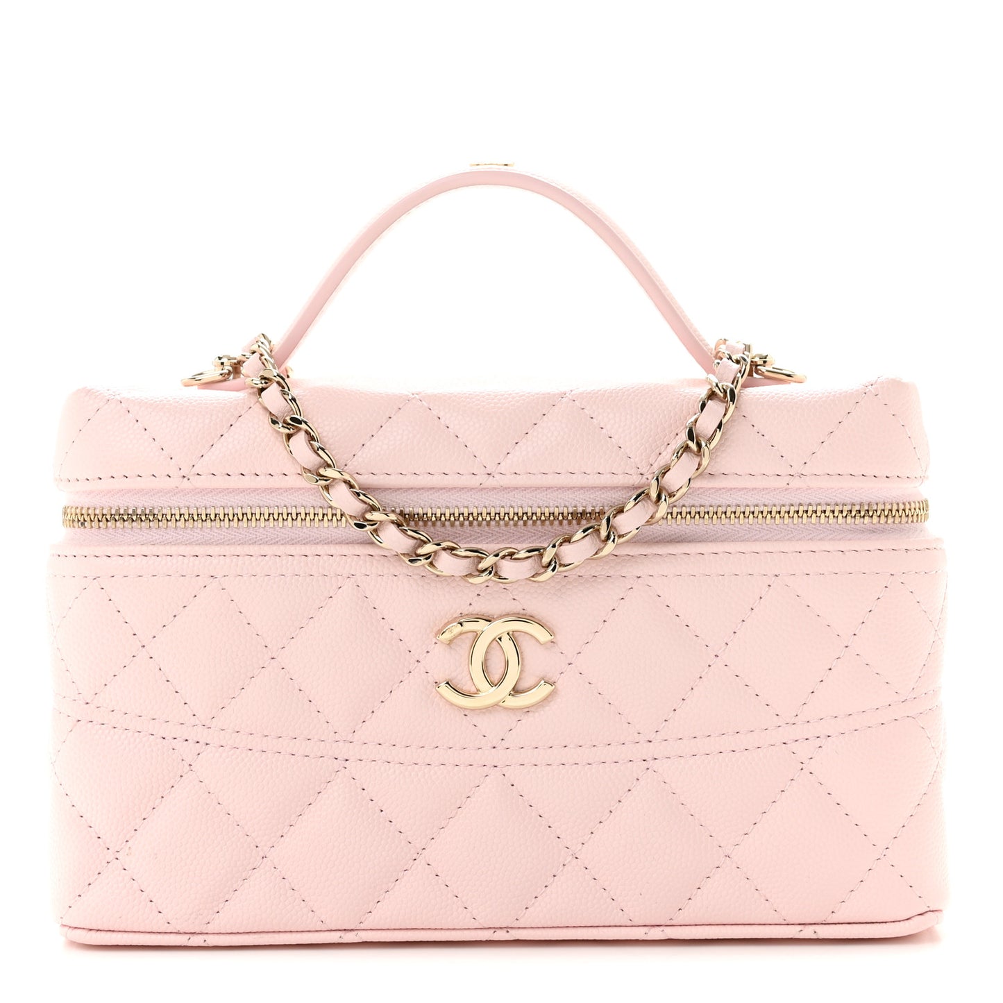 Caviar Quilted Top Handle Slim Vanity With Chain Light Pink