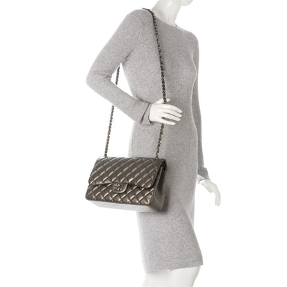 Chanel Metallic Lambskin Quilted Jumbo Double Flap Pewter 2 of 9