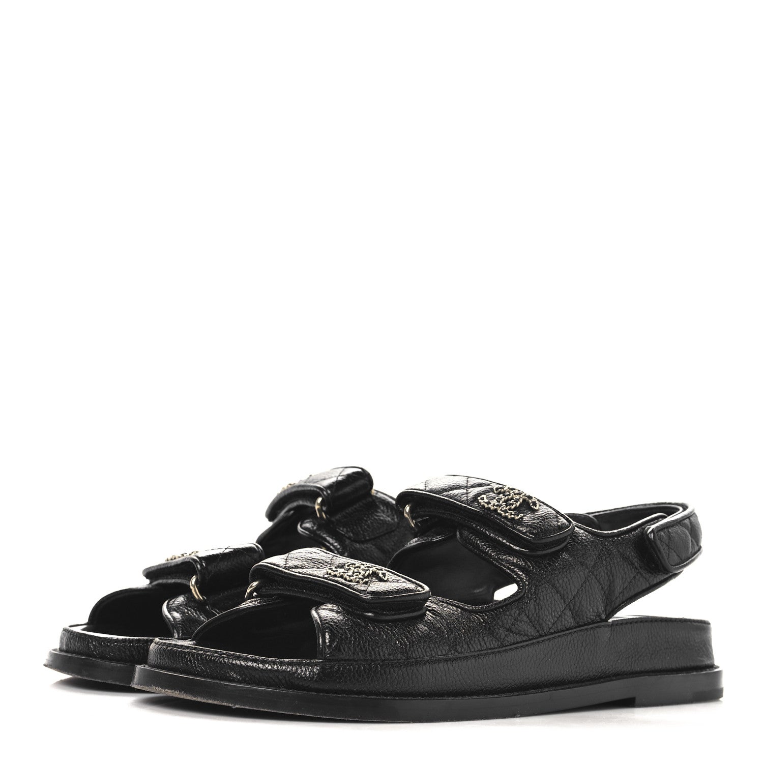 Chanel Grained Calfskin Velcro Dad Sandals 38 Black 4 of 9