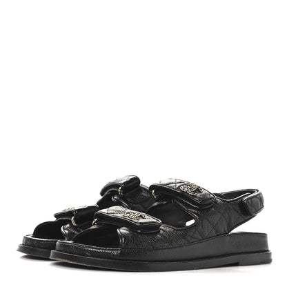 Chanel Grained Calfskin Velcro Dad Sandals 38 Black 4 of 9