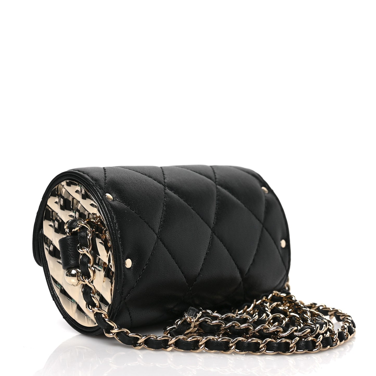 Lambskin Quilted Box Of Secrets Card Holder With Chain Black