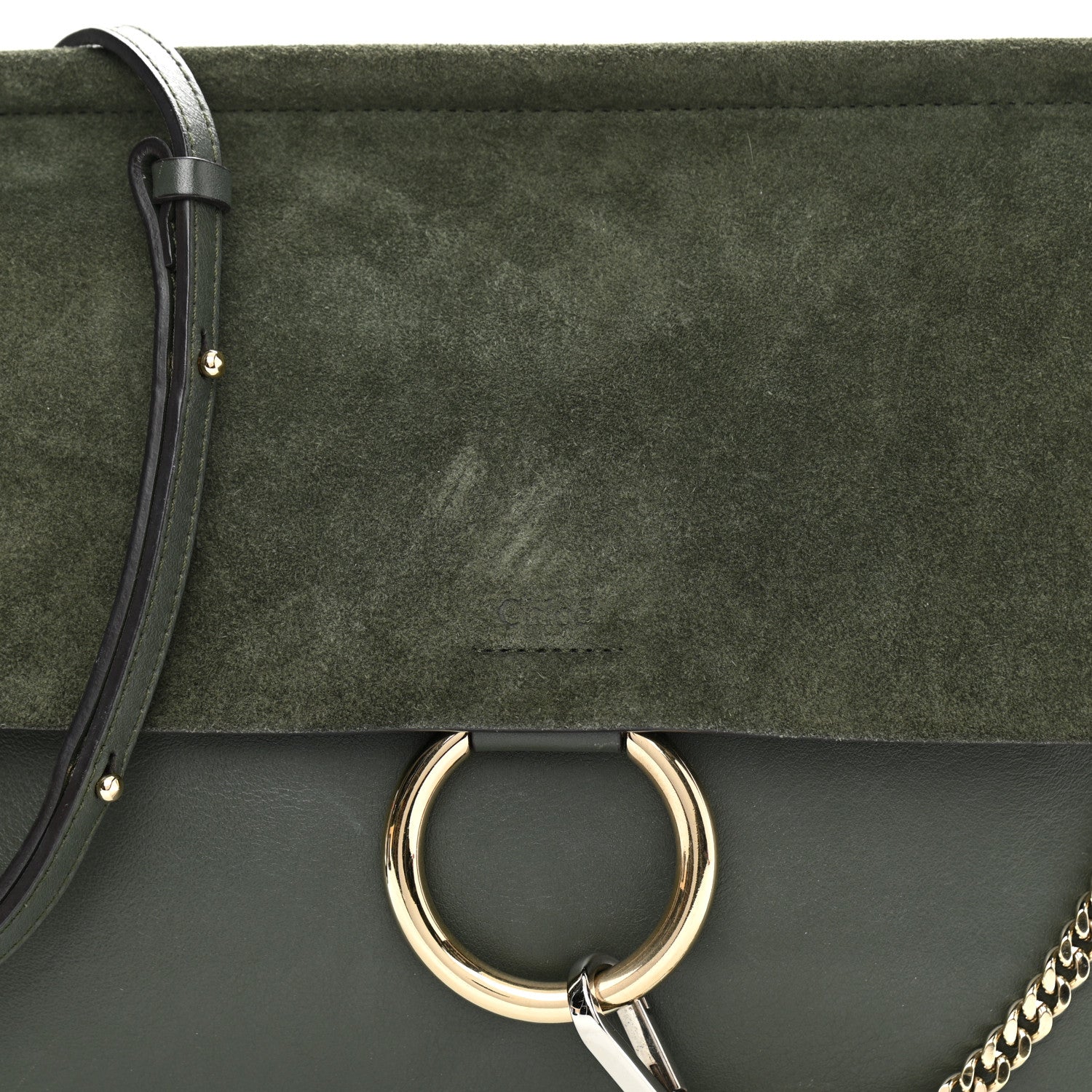 Chloe Calfskin Suede Medium Faye Shoulder Bag Deep Forest 7 of 9