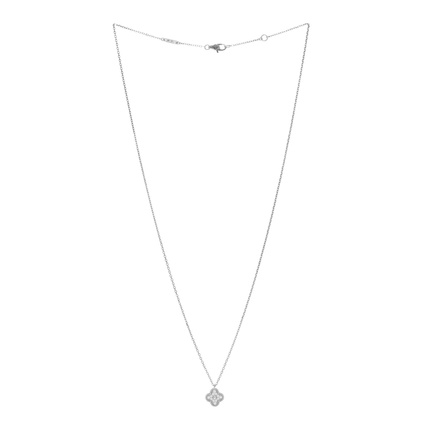 18K White Gold Diamond Sweet Alhambra Pendant Necklace