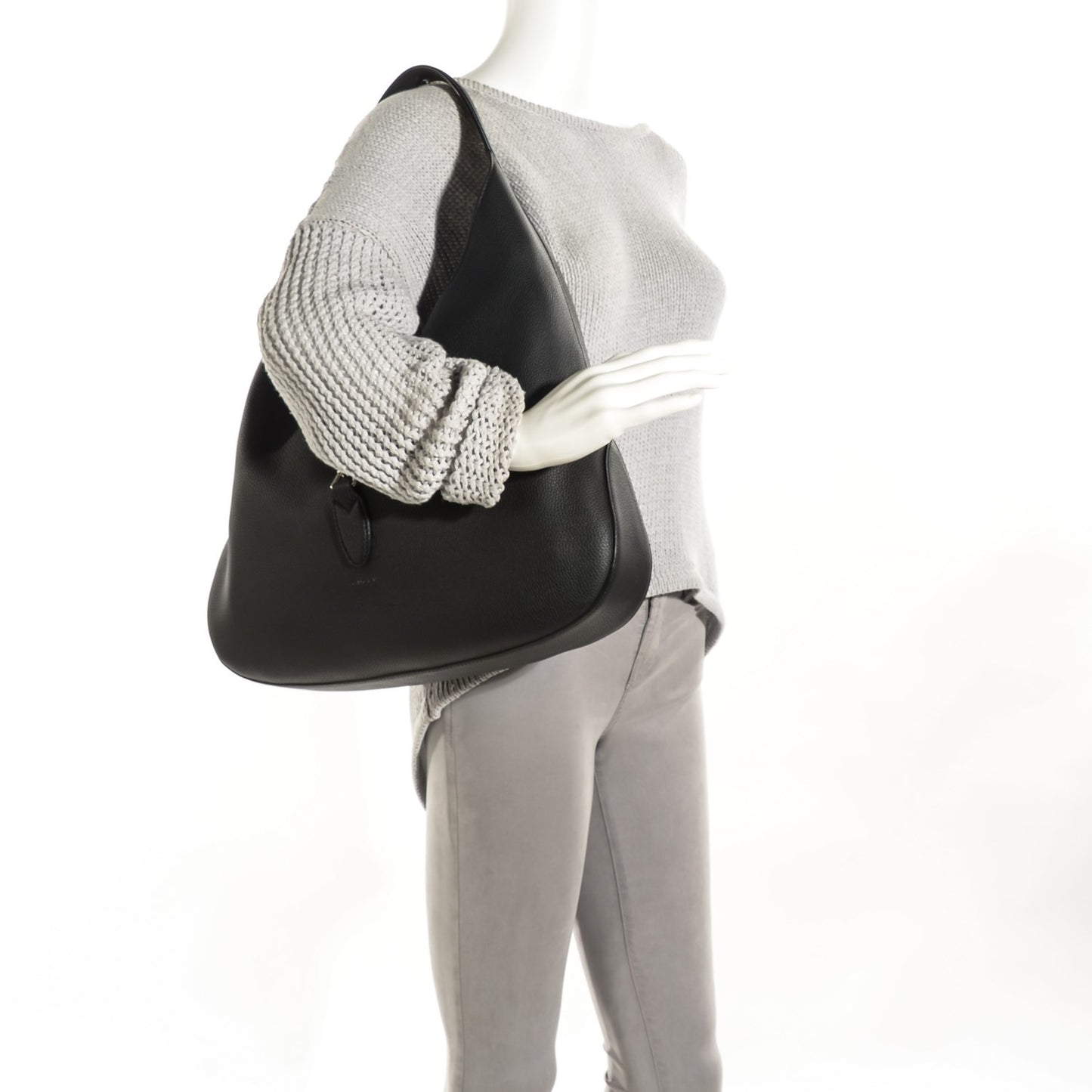 Soft Grained Calfskin Large Jackie Hobo Black