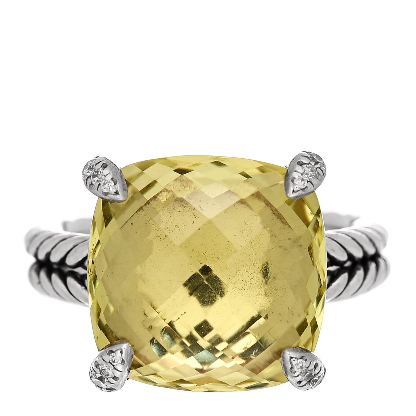 Sterling Silver Diamond Lemon Citrine 14mm Chatelaine Ring 54 6.75