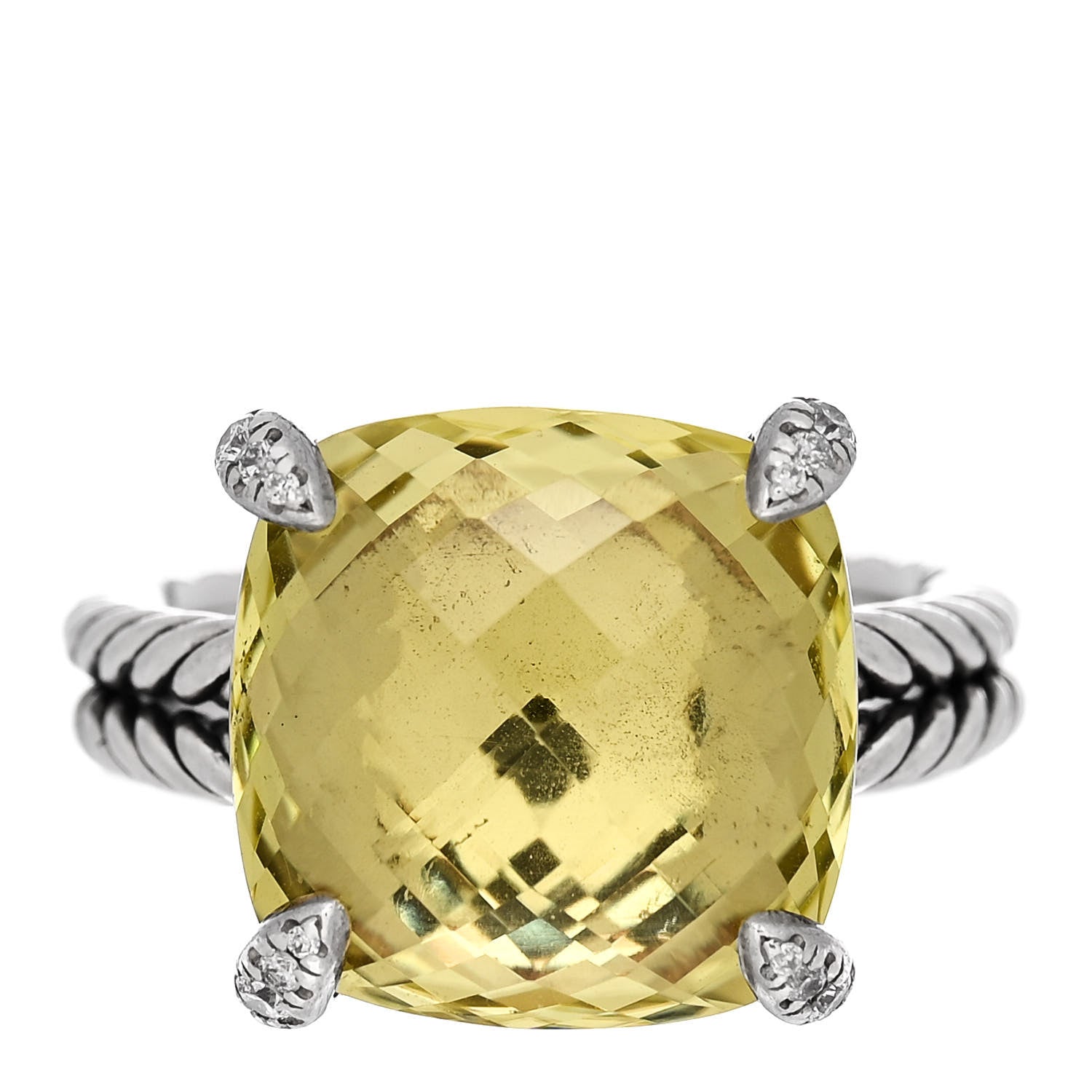 David Yurman Sterling Silver Diamond Lemon Citrine 14mm Chatelaine Ring 54 6.75 1 of 5