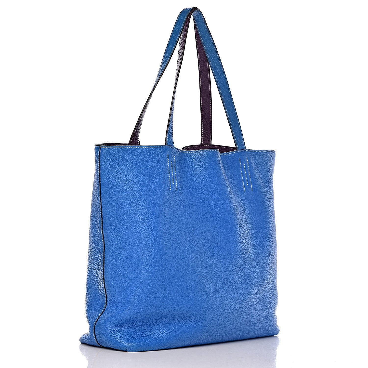 Hermes Taurillon Clemence Double Sens 45 Reversible Tote Bleu Zanzibar Ultraviolet 5 of 17
