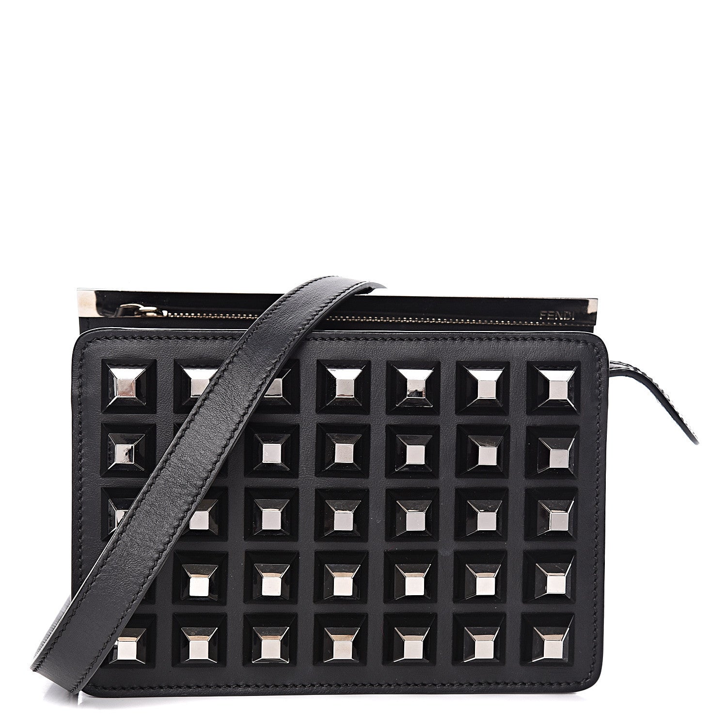 Fendi Vitello Demi Jour Studded Shoulder Bag Black 1 of 8