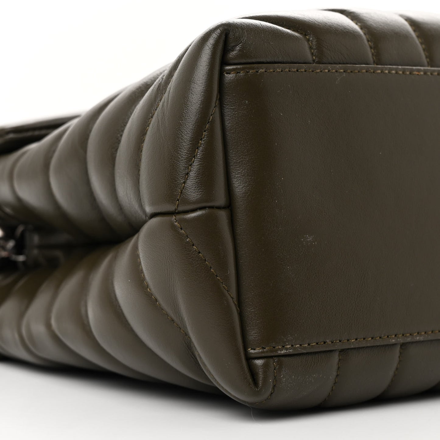 Calfskin Y Quilted Monogram Medium Loulou Chain Satchel Kaki Fonce