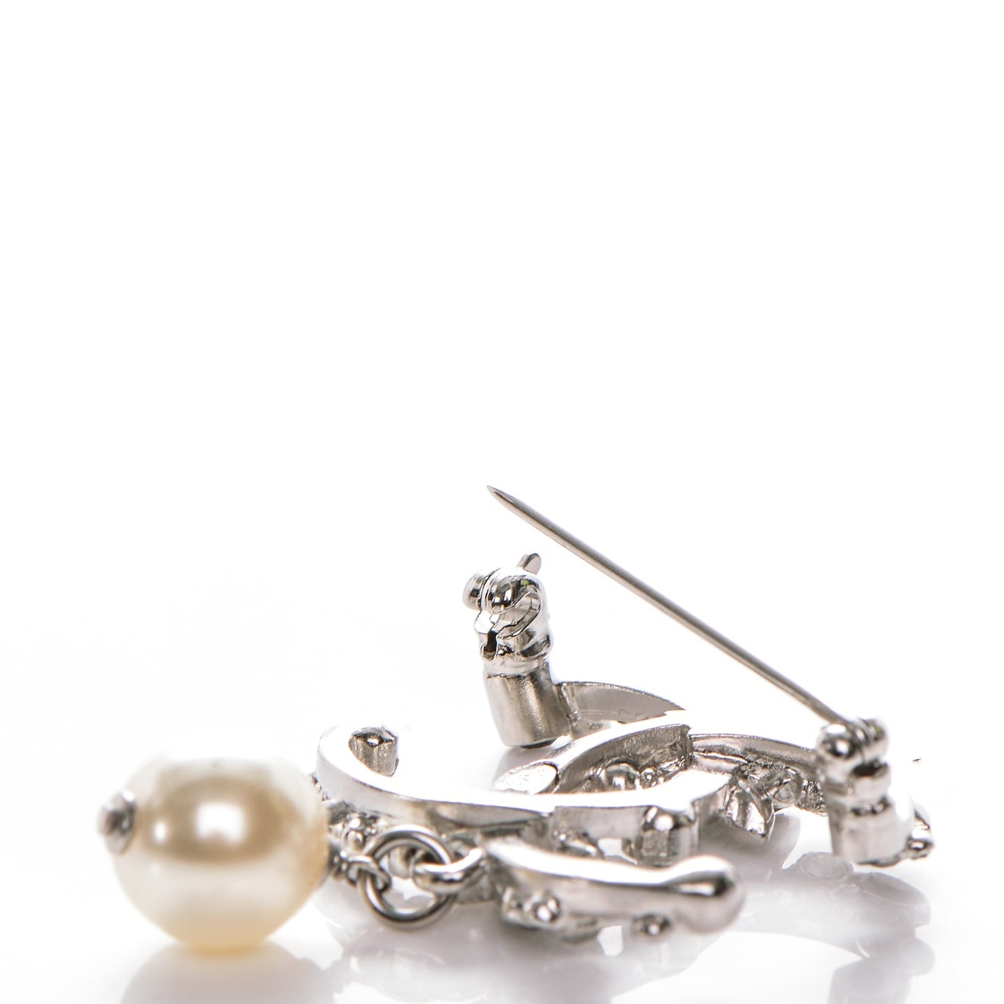 Crystal Pearl Drop CC Brooch Silver