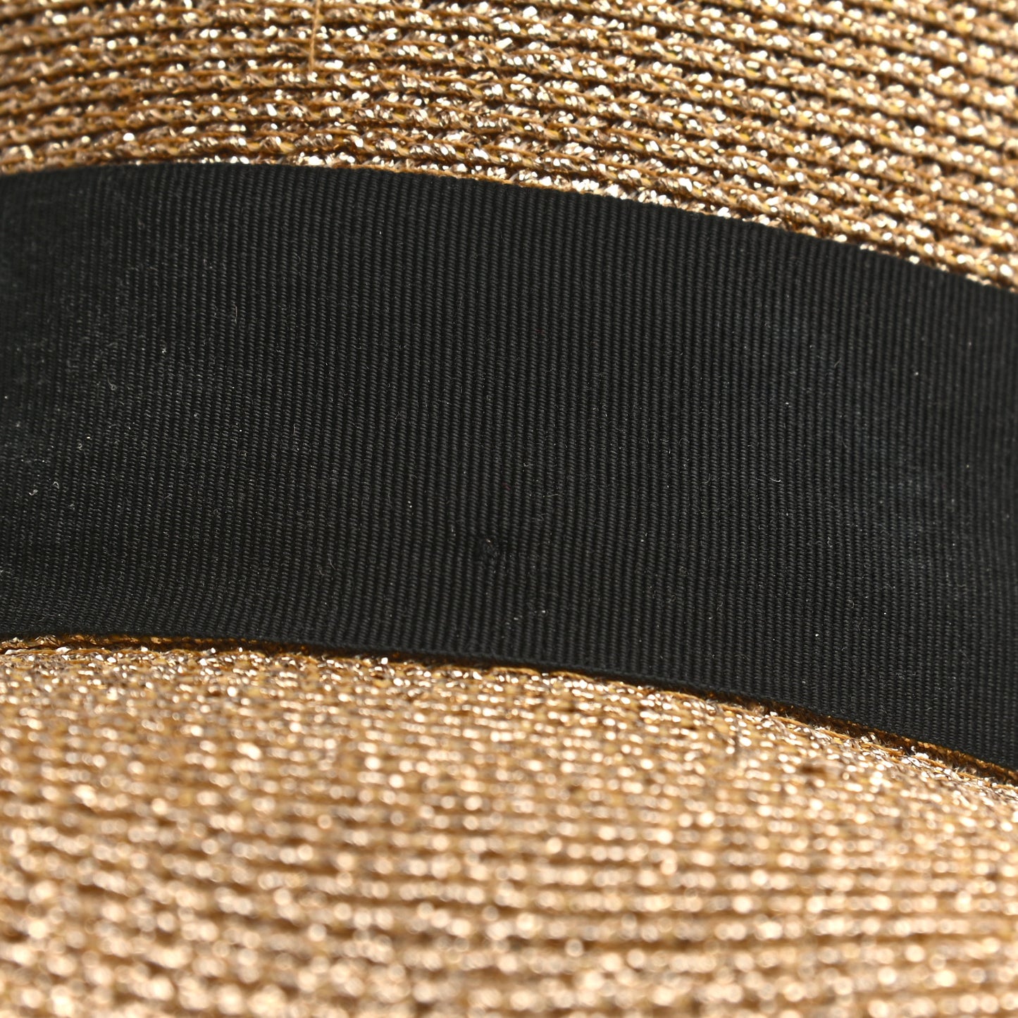 Glittered Straw Grosgrain Wide Brim Hat S Gold Black