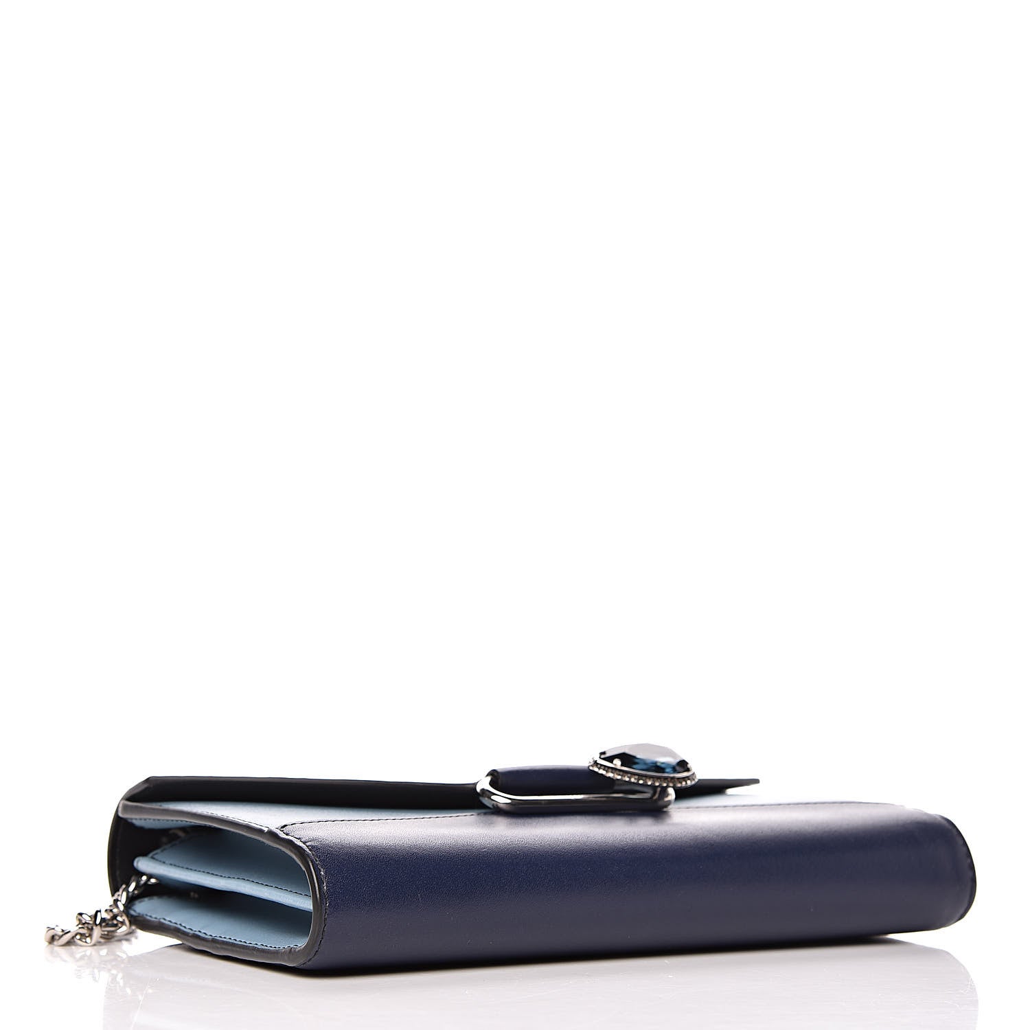 Alexander McQueen Calfskin Crystal Pin Envelope Wallet On Chain Blue 4 of 10