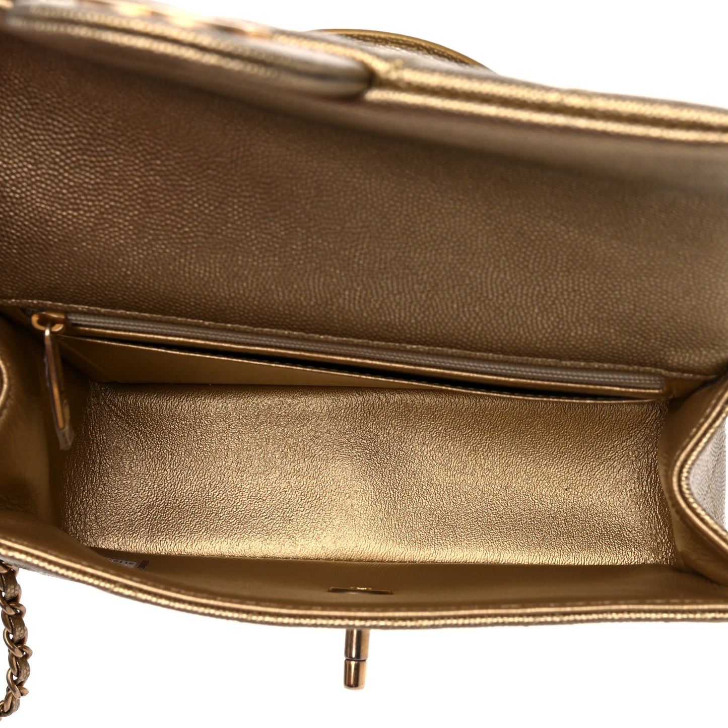 Metallic Caviar Quilted Mini Top Handle Rectangular Flap Gold