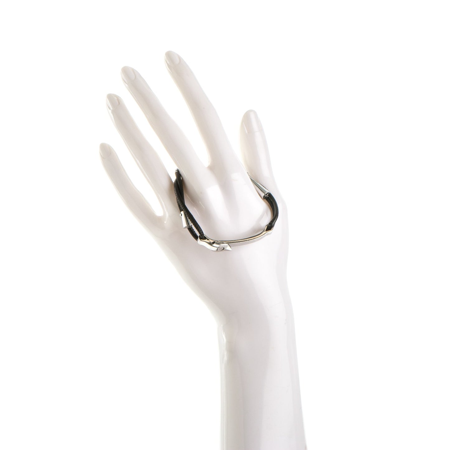 18K White Gold Clip Bar Cord Bracelet Black