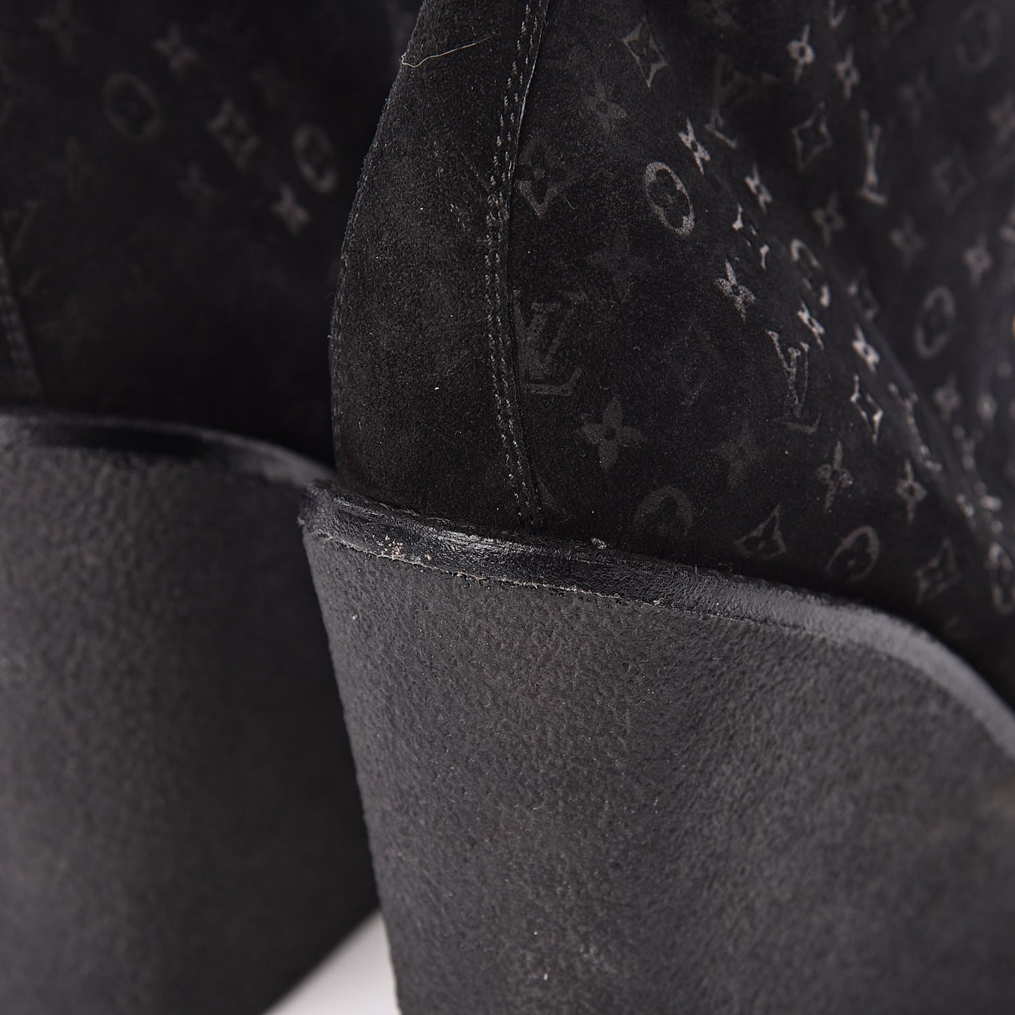 Monogram Suede Wedge Ankle Boots 41 Black