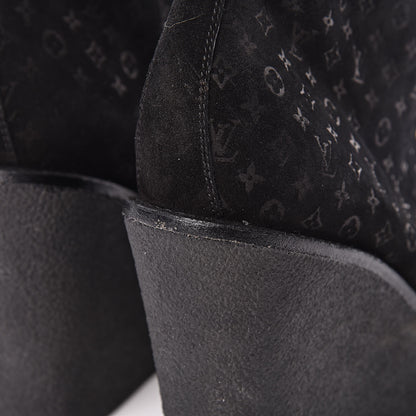 Louis Vuitton Monogram Suede Wedge Ankle Boots 41 Black 10 of 11