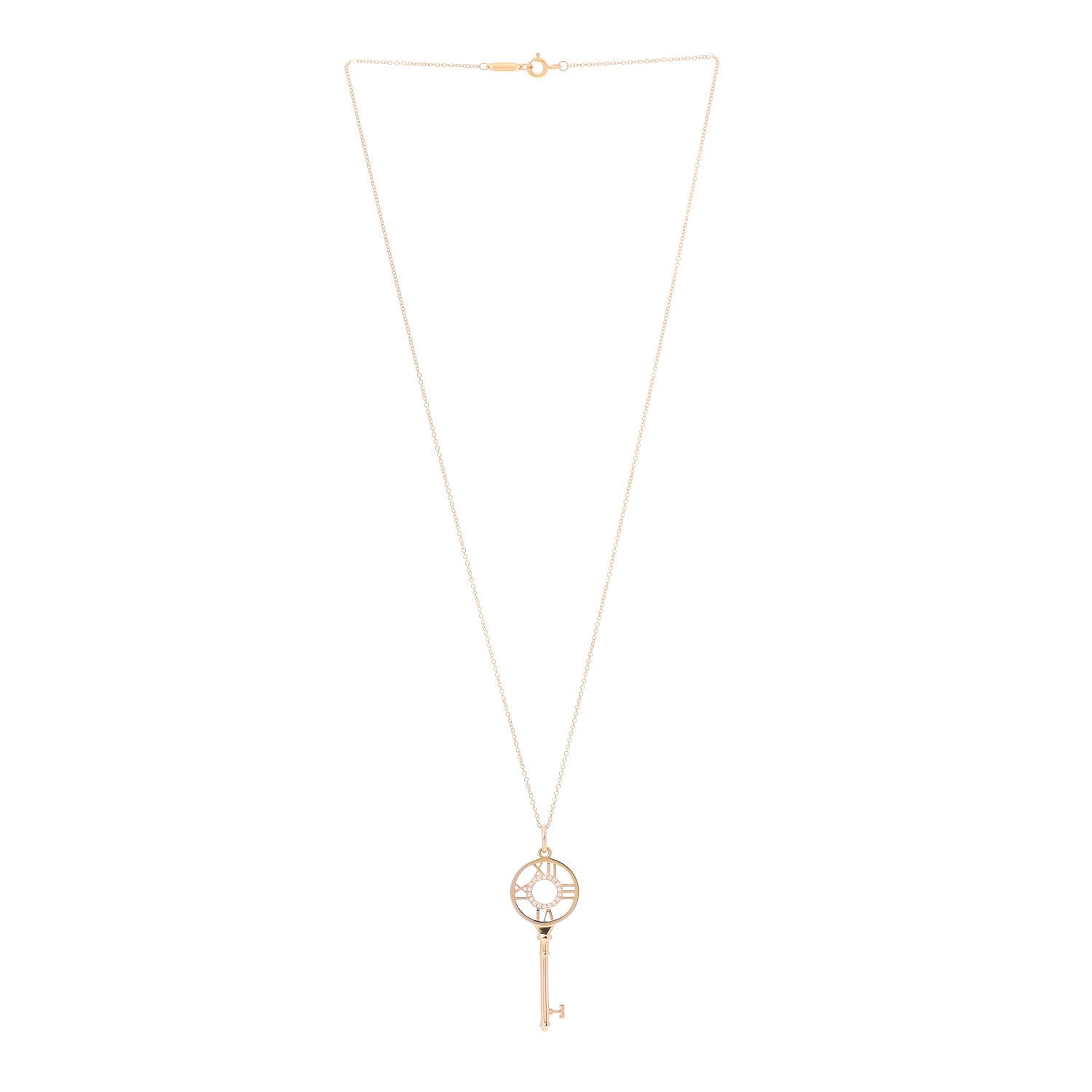 Tiffany 18K Rose Gold Diamond Atlas Key Pendant Necklace 3 of 7