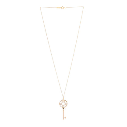 Tiffany 18K Rose Gold Diamond Atlas Key Pendant Necklace 3 of 7