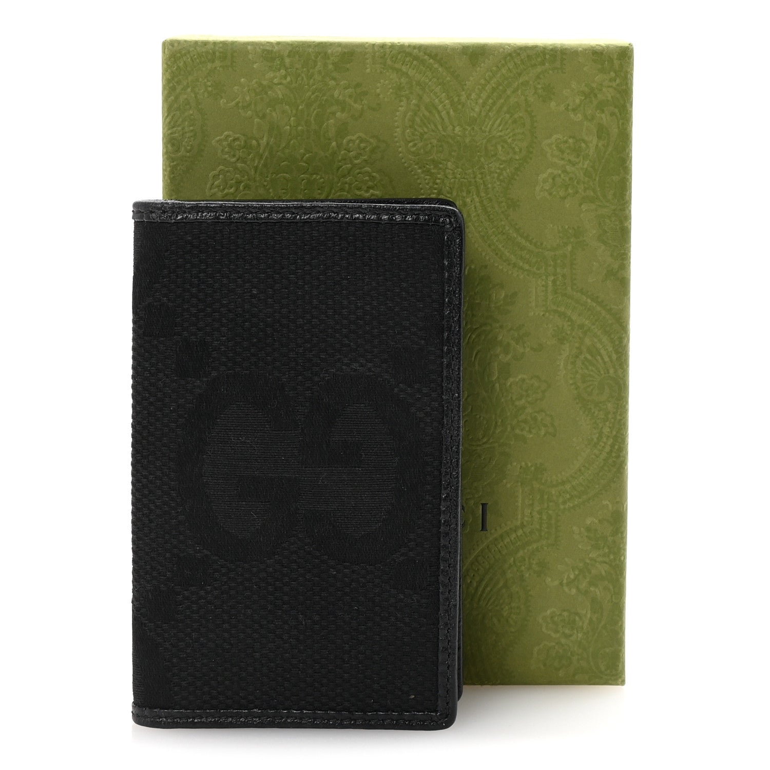 Gucci Canvas Monogram Jumbo GG Textured Dollar Calfskin Card Case Black 7 of 7