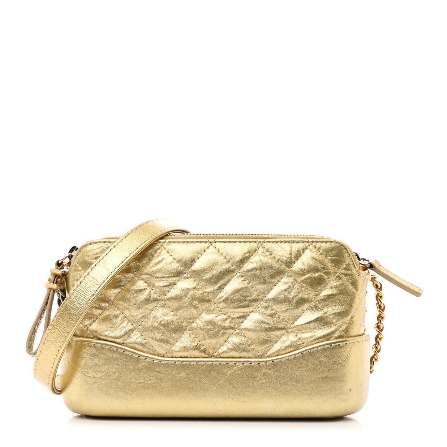 Metallic Aged Calfskin Quilted Small Gabrielle Clutch With Chain Gold