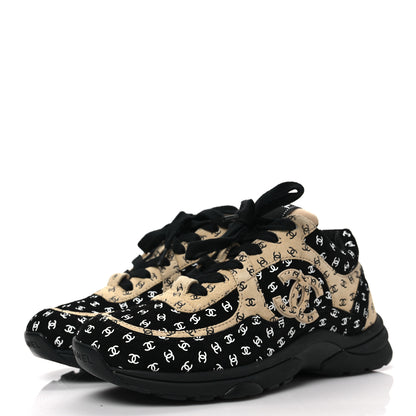 Chanel Nylon Suede Calfskin Printed CC Sneakers 37 Black Beige 3 of 8