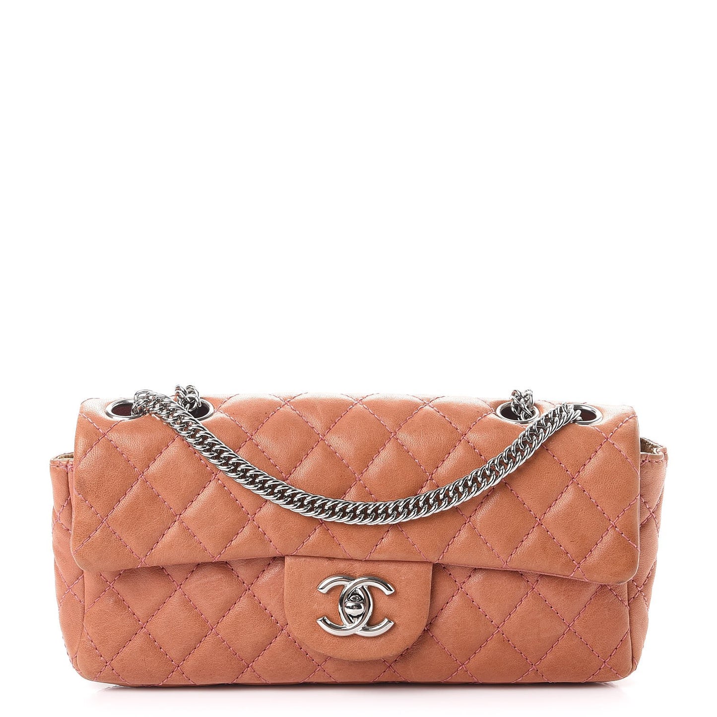 Lambskin Quilted East West Flap Pink