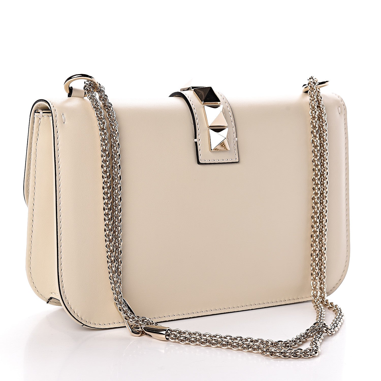 Valentino Garavani Vitello Medium Glam Lock Rockstud Flap Light Ivory 3 of 9