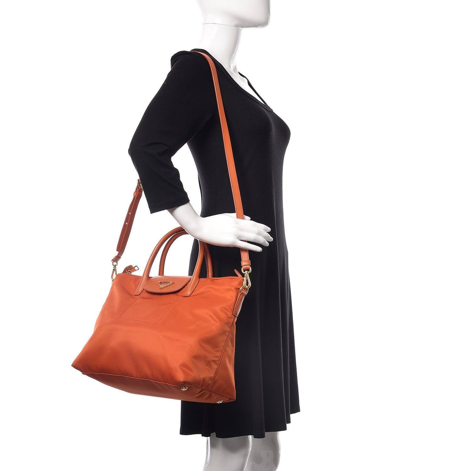 Prada Tessuto Nylon Saffiano Tote Papaya 2 of 9
