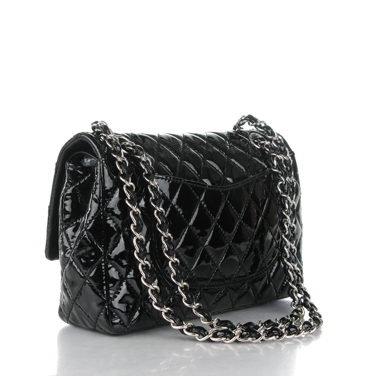 Patent Quilted Medium Double Flap Black