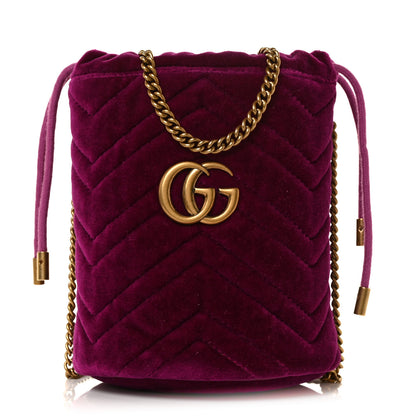 Gucci Velvet Matelasse Mini GG Marmont 2.0 Bucket Bag Fuchsia Violet Cyclamen 1 of 9